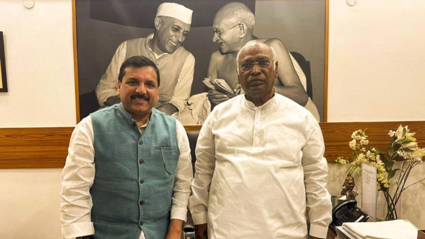 Lok Sabha elections 2024: AAP`s Sanjay Singh meets Congress president Kharge