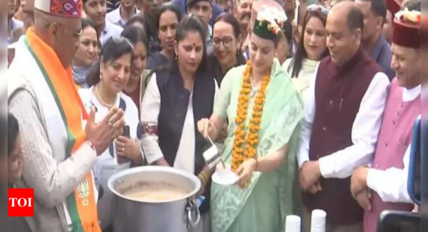 Lok Sabha polls: Kangana Ranaut offers prayers at Bhimakali temple, prepares, serves tea at Namo tea stall in Mandi | India News