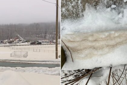 What caused brown snow in Maine, prompting a warning to 'avoid direct skin contact'?