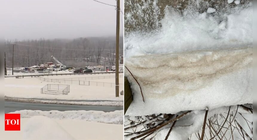 What caused brown snow in Maine, prompting a warning to 'avoid direct skin contact'?