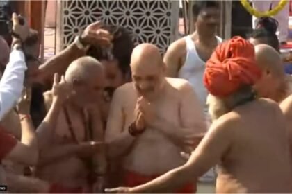 Amit Shah takes holy dip at Triveni Sangam in Prayagraj during Maha Kumbh visit | India News