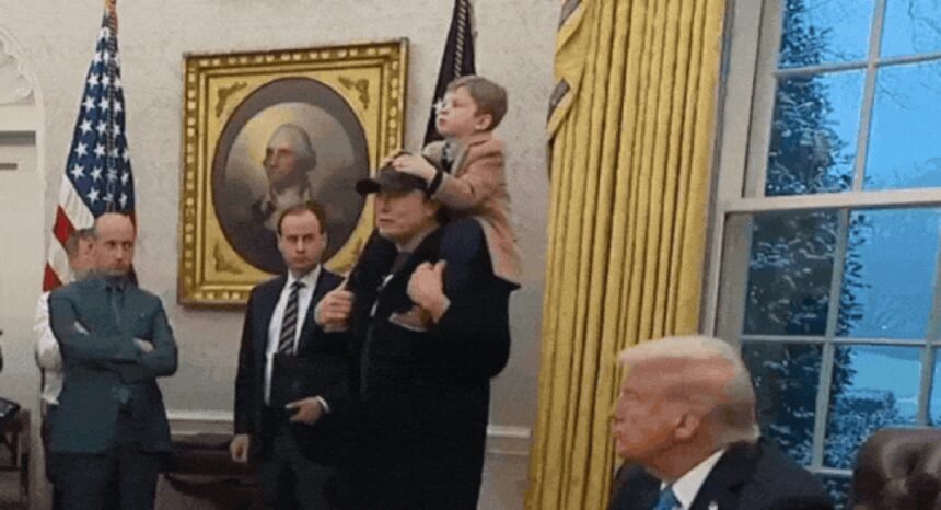 Elon Musk: Watch: Elon Musk's son, perched on his father's shoulder, charms at Oval Office